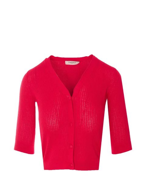 TWINSET ribbed-knit V-neck cardigan - Red - zdjęcie produktu nr 1