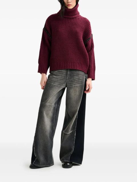 Essentiel Antwerp ribbed-knit crystal-embellishment sweater - Red