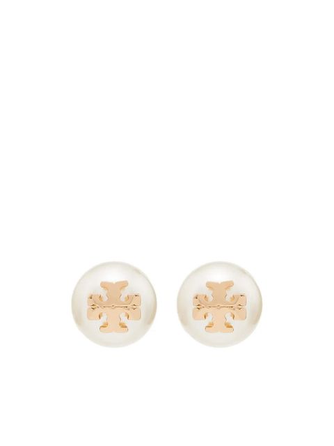 Tory Burch logo-plaque pearl stud earrings - Gold - zdjęcie produktu nr 1