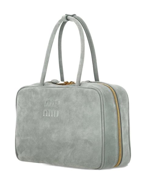 Miu Miu embossed-logo suede tote bag - Green