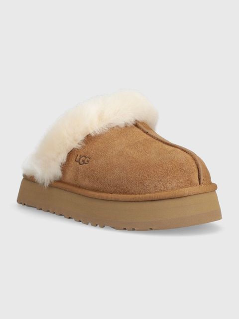 UGG kapcie zamszowe W Disquette kolor brązowy - zdjęcie produktu nr 2