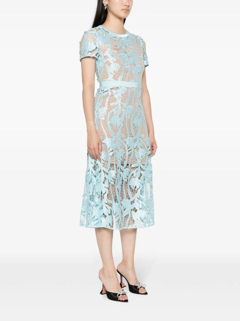 Self-Portrait guipure-lace flared midi dress - Blue
