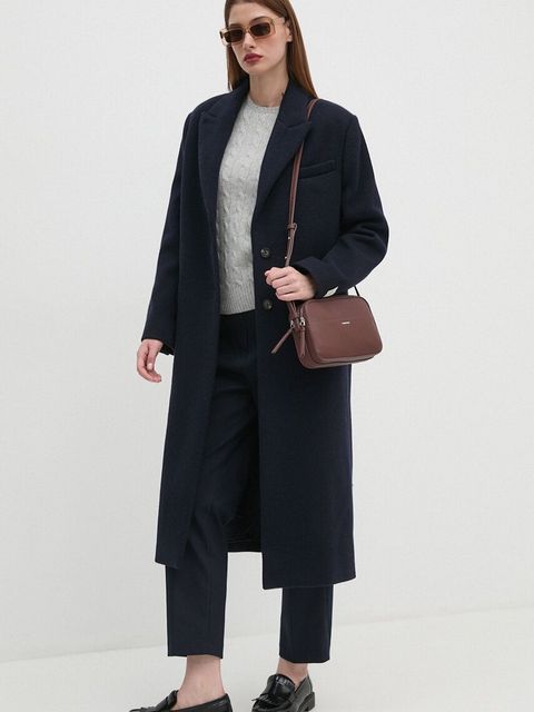 Calvin Klein płaszcz wełniany kolor granatowy przejściowy K20K207710