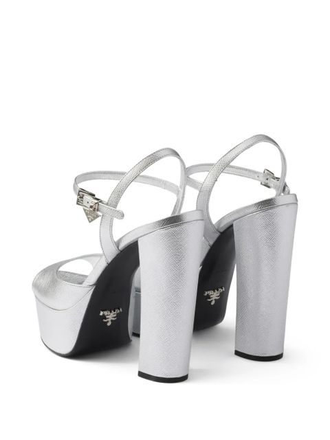 Prada Saffiano-leather metallic platform sandals - Silver