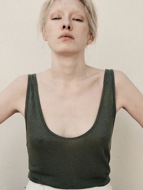 MUUV. top lniany CACHE damskie kolor zielony