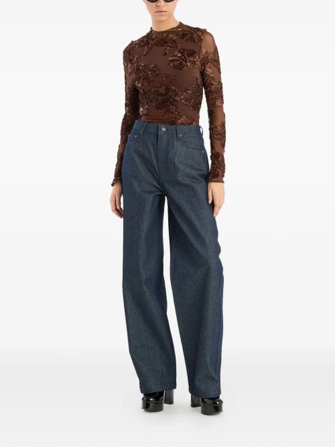 ROTATE BIRGER CHRISTENSEN flower-embellishment mesh long-sleeve top - Brown - zdjęcie produktu nr 2