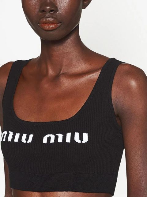 Miu Miu cropped logo-knit tank top - Black