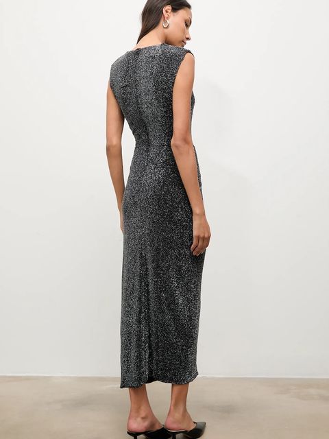 Answear.LAB sukienka kolor srebrny maxi dopasowana