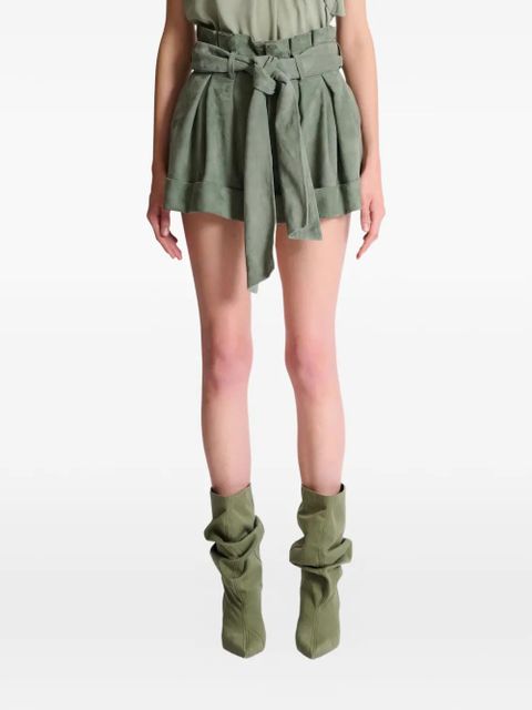 Balmain self-tie leather shorts - Green