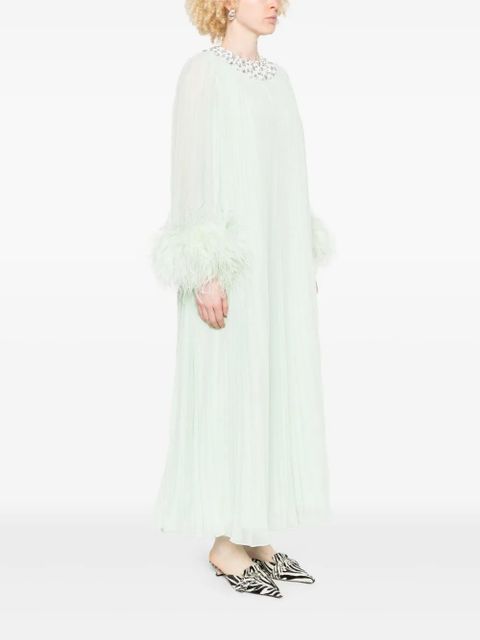 Self-Portrait feather-trim chiffon dress - Green