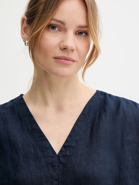 United Colors of Benetton bluzka lniana damska kolor granatowy gładka 5BMLDQ0BR