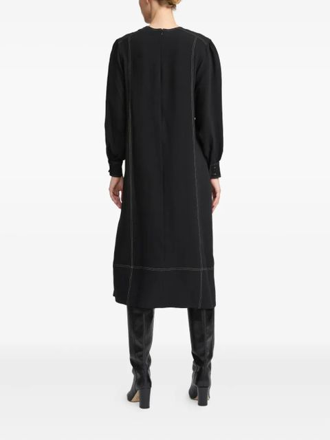 Yves Salomon drawstring-waist puff-sleeve midi dress - Black