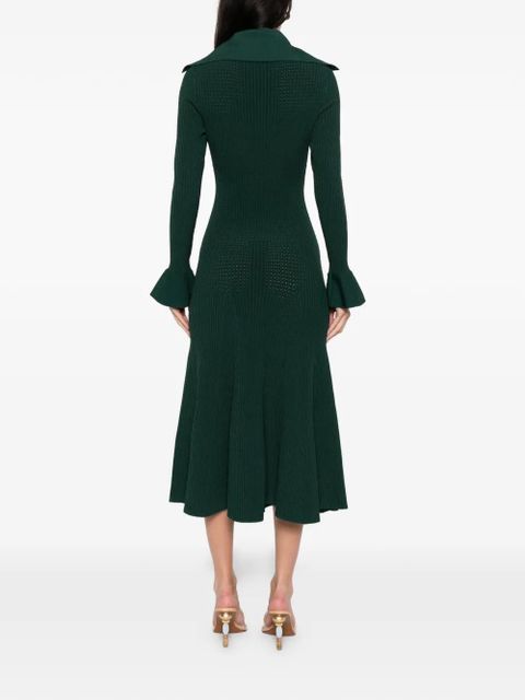 Self-Portrait collared knitted midi dress - Green