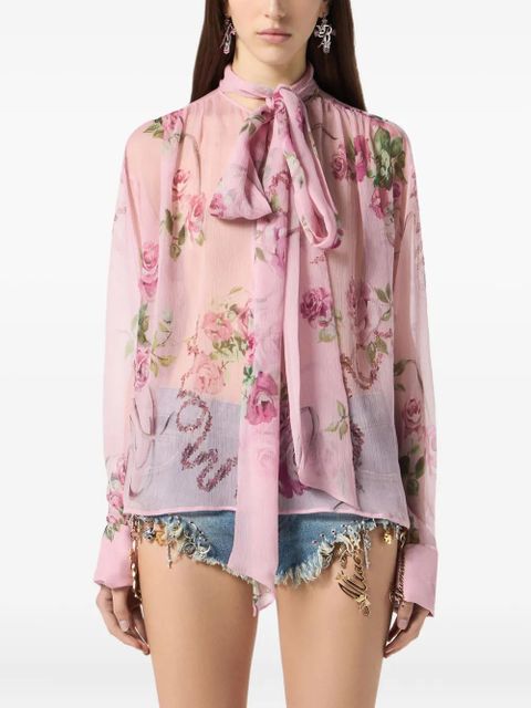 Blumarine floral-print tie-neck blouse - Pink