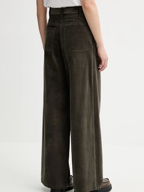 Sessun spodnie welurowe damskie kolor zielony proste high waist 25107029