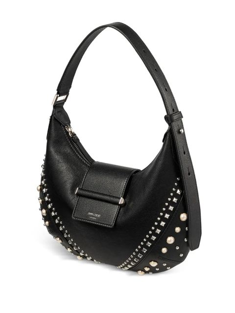 Jimmy Choo small Bar Hobo studded pearl shoulder bag - Black