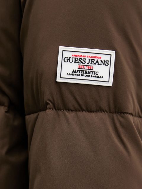 Guess Jeans kurtka damska kolor brązowy zimowa oversize W4BL26 WGII2