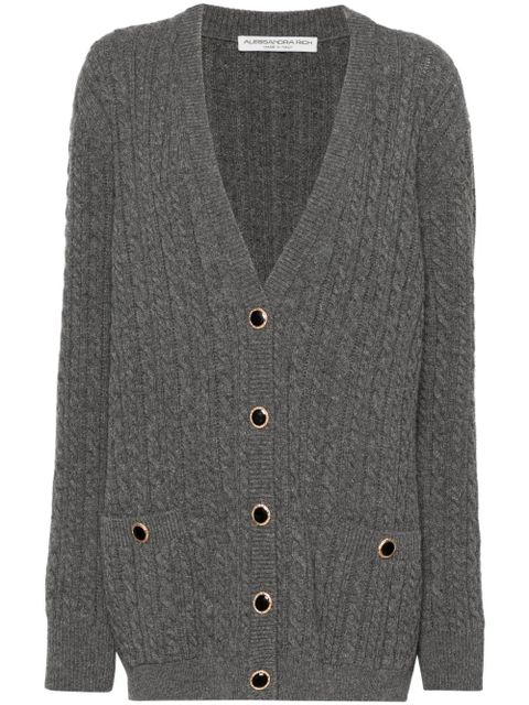 Alessandra Rich cable-knit wool cardigan - Grey - zdjęcie produktu nr 1