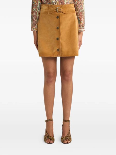 ETRO buckle button suede mini skirt - Brown