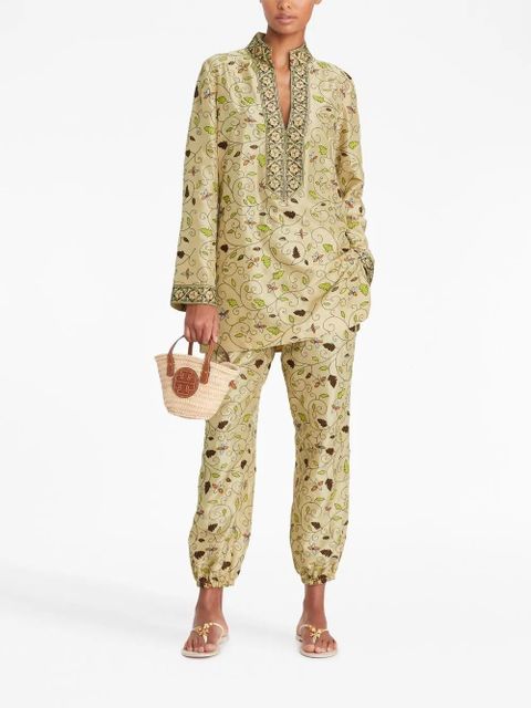 Tory Burch embroidered silk tunic - Neutrals