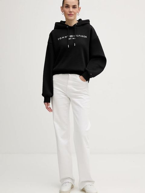 Tommy Hilfiger bluza damska kolor czarny z kapturem z aplikacją WW0WW47832