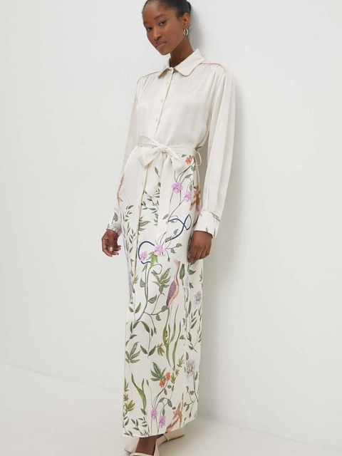 Answear.LAB sukienka kolor beżowy maxi prosta - zdjęcie produktu nr 1