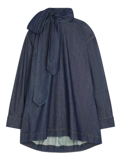 DRIES VAN NOTEN tie-neck denim blouse - Blue - zdjęcie produktu nr 1