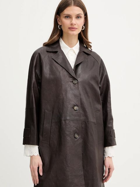 Weekend Max Mara płaszcz skórzany CAMINO kolor brązowy 2615471011600 - zdjęcie produktu nr 1