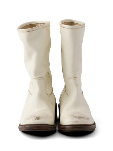 Prada vintage-effect leather boots - Neutrals