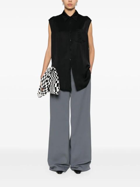 MM6 Maison Margiela ripped-detail satin-weave shirt - Black