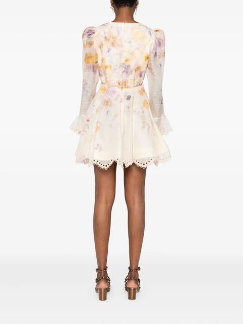 ZIMMERMANN embroidered lace-trimmed mini dress - Neutrals