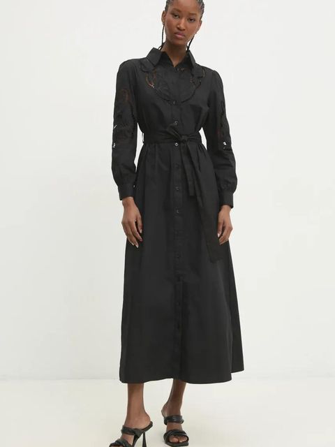 Answear.LAB sukienka bawełniana kolor czarny maxi rozkloszowana