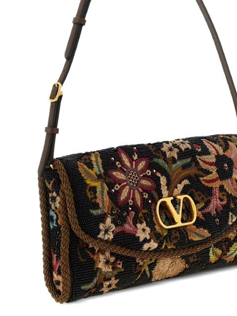 Valentino Garavani small DeVain beaded floral shoulder bag - Black