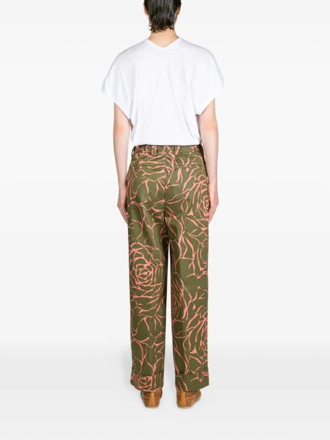 DRIES VAN NOTEN cuffed floral pants - Green