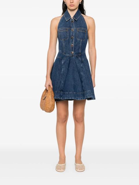 Self-Portrait denim sleeveless mini dress - Blue