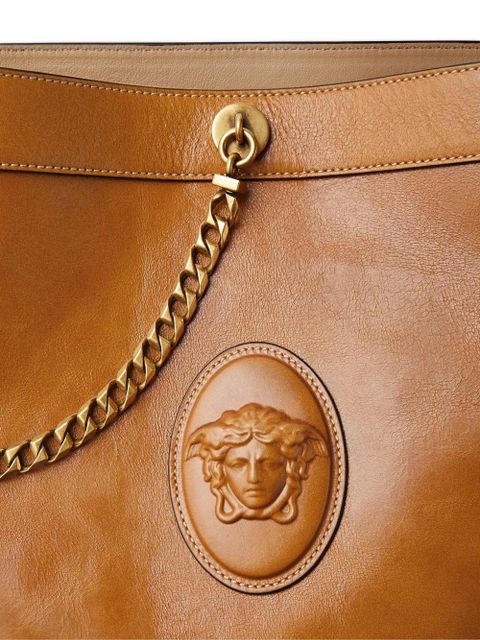 Versace Pivot small leather bucket bag - Brown
