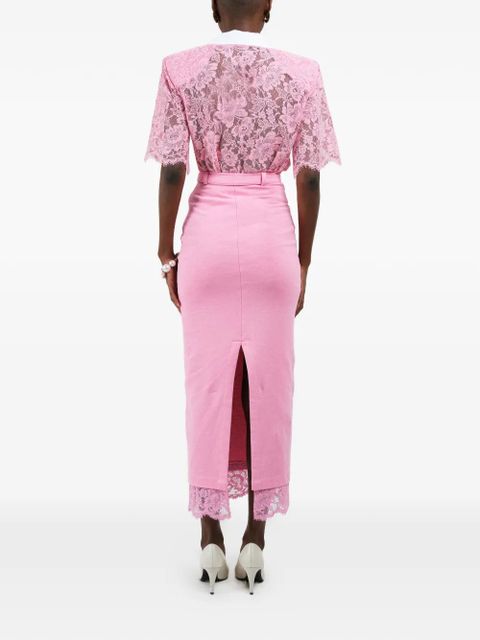 Rowen Rose lace-contrast midi skirt - Pink