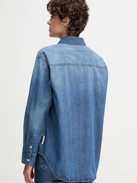 Calvin Klein Jeans koszula jeansowa damska kolor niebieski relaxed z kołnierzykiem klasycznym LV047D758G