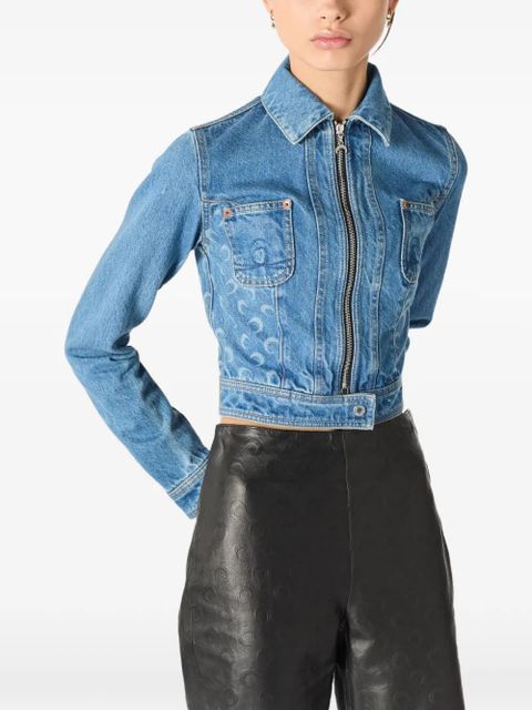Marine Serre Moon-print cropped denim jacket - Blue