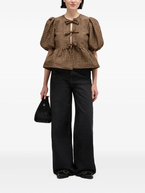 GANNI Gingham Bow Top - Brown - zdjęcie produktu nr 2