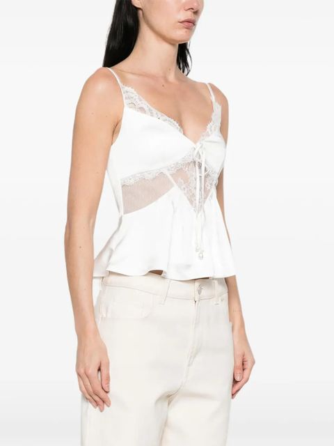 Self-Portrait satin lace top - White
