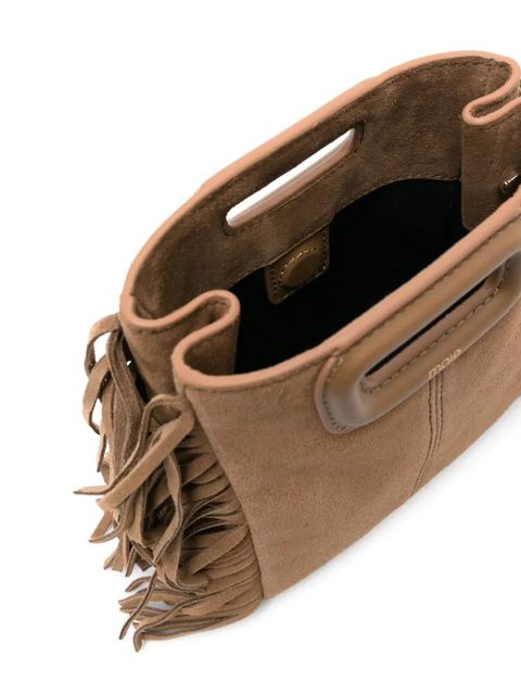 Maje small M fringed suede bag - Brown