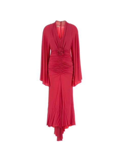 Blumarine rose-detail ruched long dress - Red - zdjęcie produktu nr 1