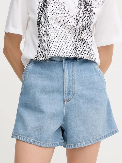 Emporio Armani szorty jeansowe damskie kolor niebieski gładkie high waist EW001498 AF12675 - zdjęcie produktu nr 1