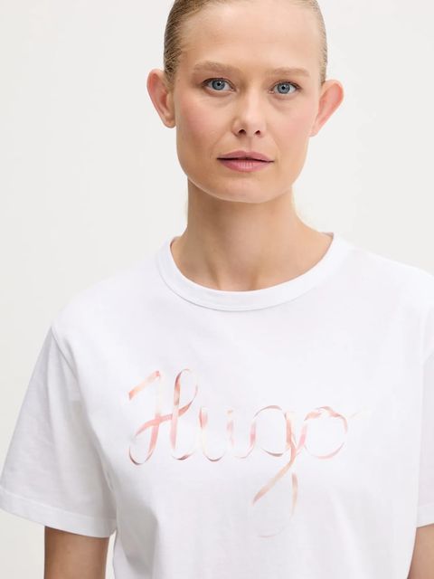 HUGO t-shirt bawełniany damski kolor biały 50544868
