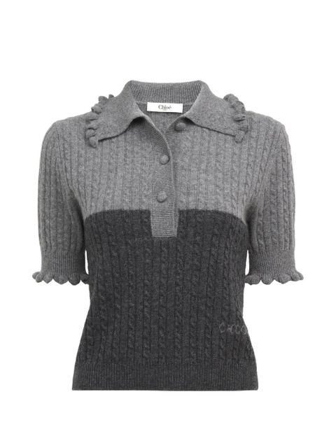 Chloé ruffled cable-knit polo top - Grey - zdjęcie produktu nr 1