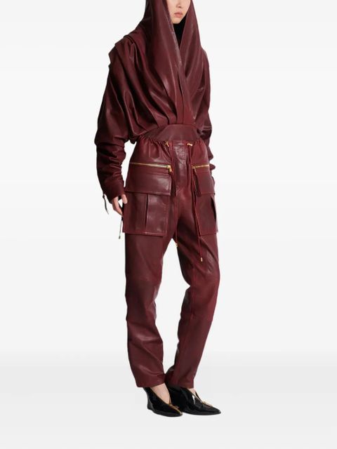 Balmain hooded draped leather mini dress - Red - zdjęcie produktu nr 2