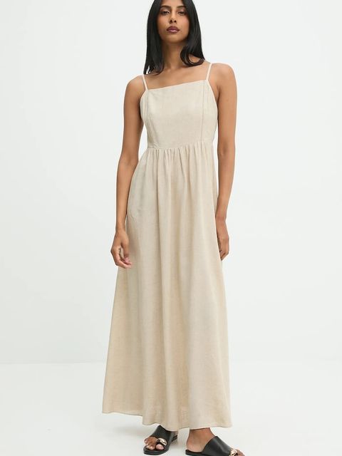 Answear.LAB sukienka z lnem kolor beżowy maxi rozkloszowana - zdjęcie produktu nr 1