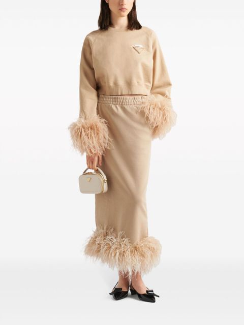 Prada feather-trim cotton sweatshirt - Neutrals - zdjęcie produktu nr 2