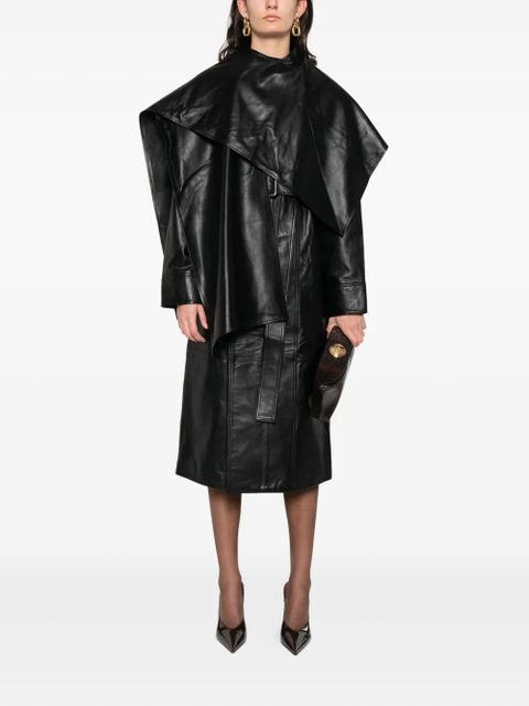 ducie Nina wrap around belted leather coat - Black